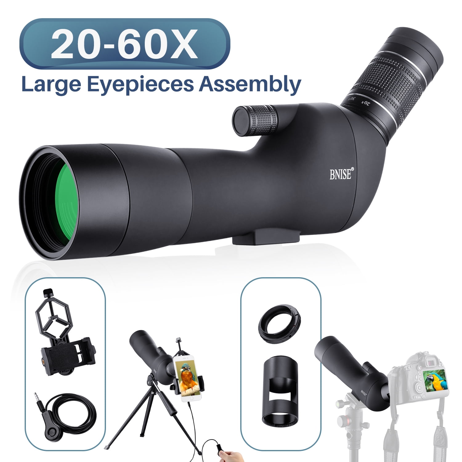 Spotting Scopes with Tripod，BNISE 2060x Spotting Scope for Target Shooting Hunting Bird