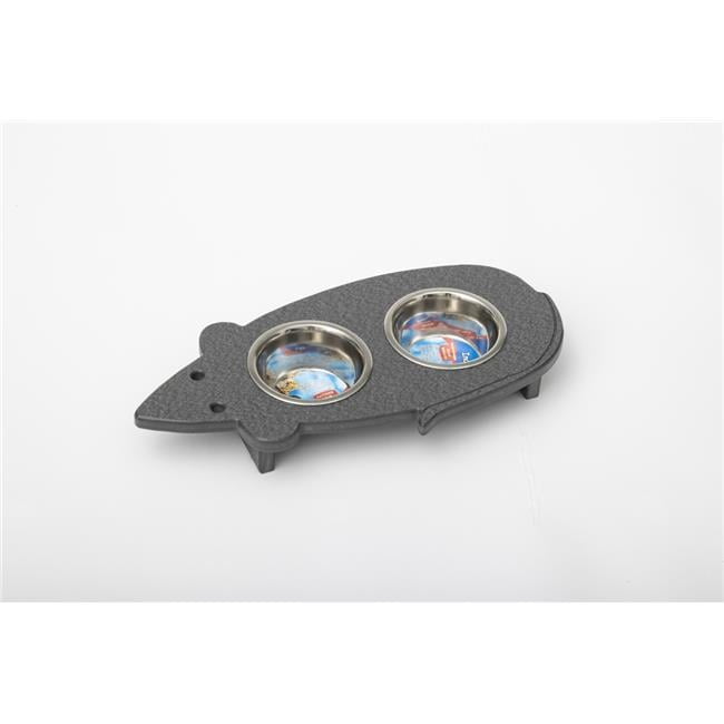 Spotts Dog Feeders 90MPGRY 1.5 Pint 2.25 in. High Double Poly Wood Mouse Shaped Cat Bowl with 2 Stainless Steel Bowls, Dark Gray