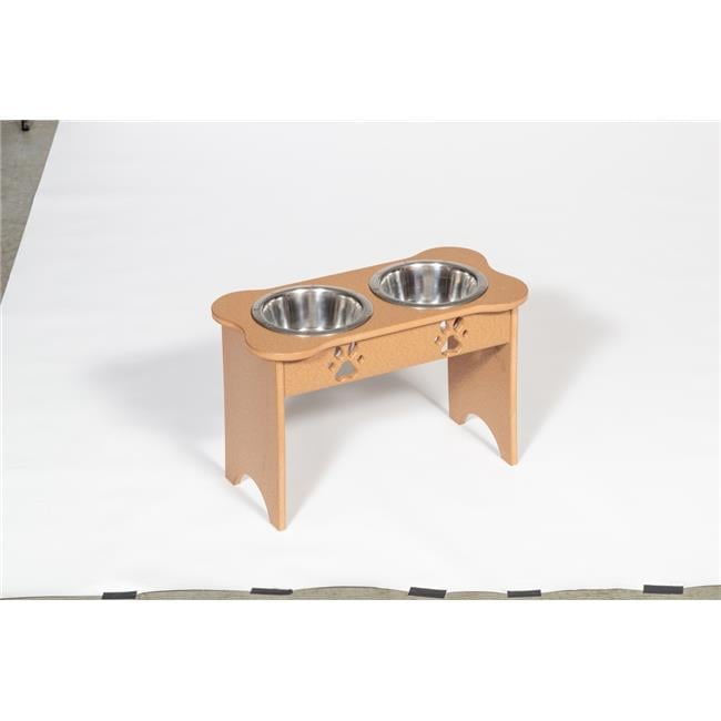 Spotts Dog Feeders 91TDPCED 2 qt. 15 in. Tall High Double Poly Wood Dog Bowl with 2 Stainless Steel Bowls, Cedar