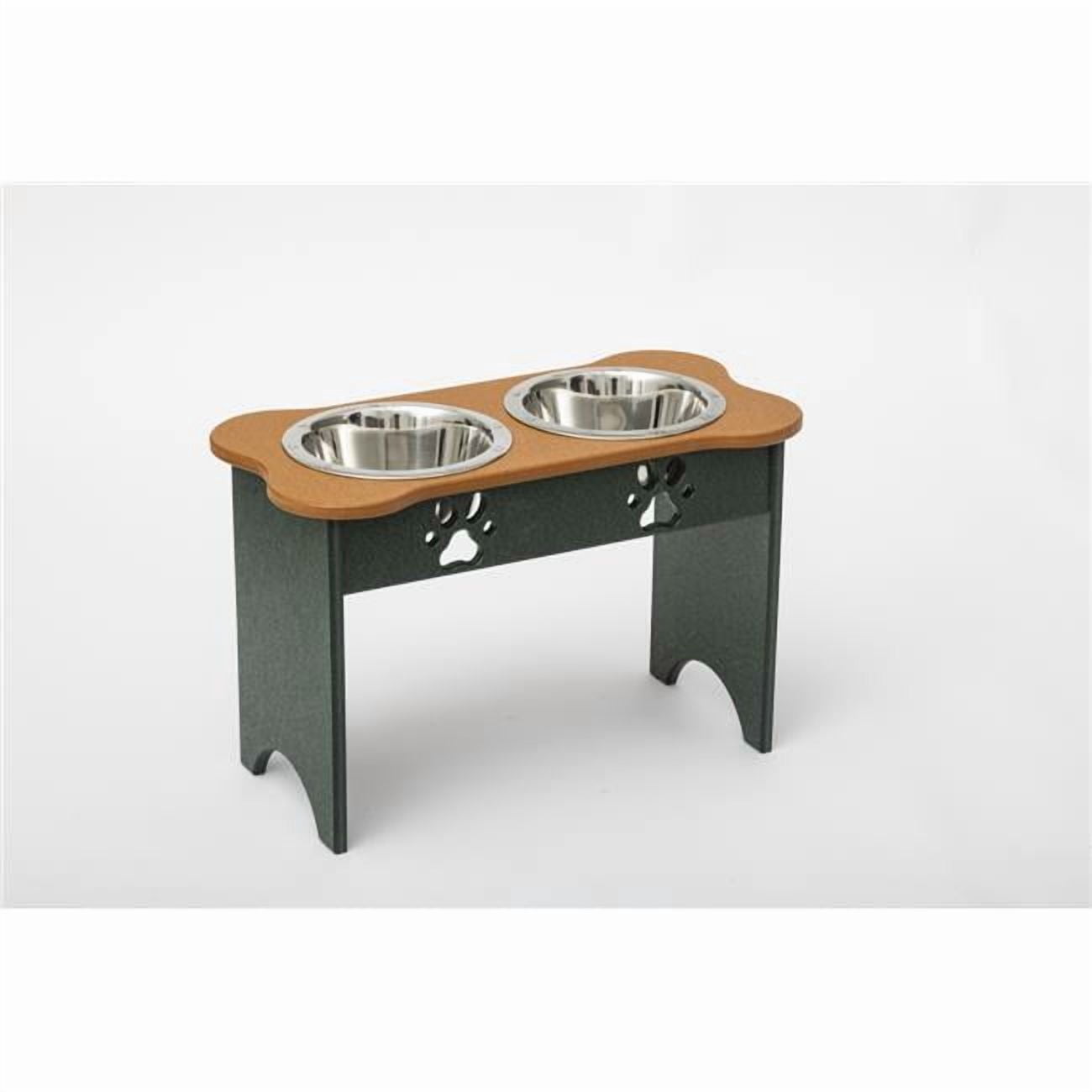 Spotts Dog Feeders 91TDPCEDGRN 2 qt. 15 in. Tall High Double Poly Wood Dog Bowl with 2 Stainless Steel Bowls, Cedar Top & Hunter Green Base
