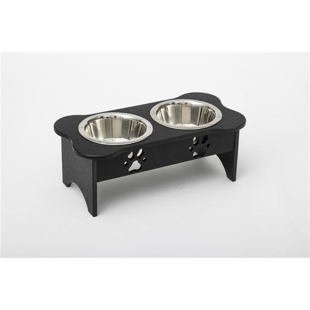 Spotts Dog Feeders 92MDPBLK 2 qt. 8.5 in. Medium High Double Poly Wood Dog Bowl with 2 Stainless Steel Bowls, Black