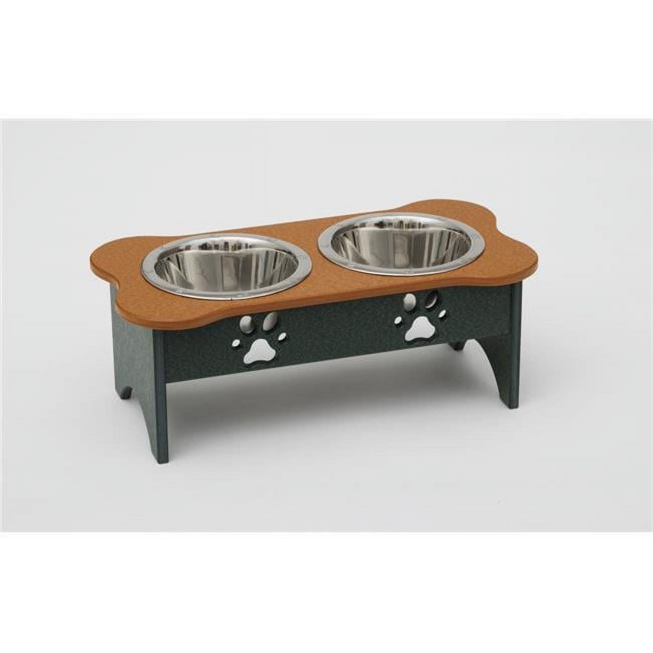 Spotts Dog Feeders 92MDPCEDGRN 2 qt. 8.5 in. Medium High Double Poly Wood Dog Bowl with 2 Stainless Steel Bowls, Cedar Top & Hunter Green Base