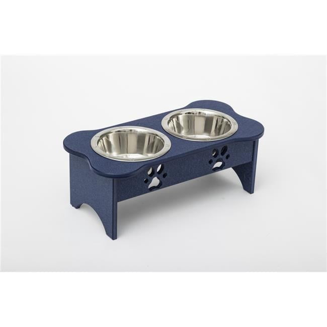 Spotts Dog Feeders 92MDPPTB 2 qt. 8.5 in. Medium High Double Poly Wood Dog Bowl with 2 Stainless Steel Bowls, Patriot Blue