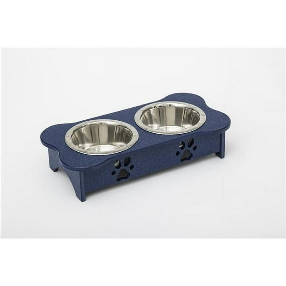 Spotts Dog Feeders 93LDPPTB 2 qt. 5.25 in. Low High Double Poly Wood Dog Bowl with 2 Stainless Steel Bowls, Patriot Blue