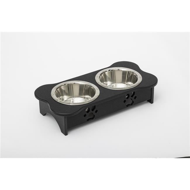 Spotts Dog Feeders 94TPDPBLK 1 Pint 5.25 in. Tall High Double Poly Wood Dog Bowl with 2 Stainless Steel Bowls, Black