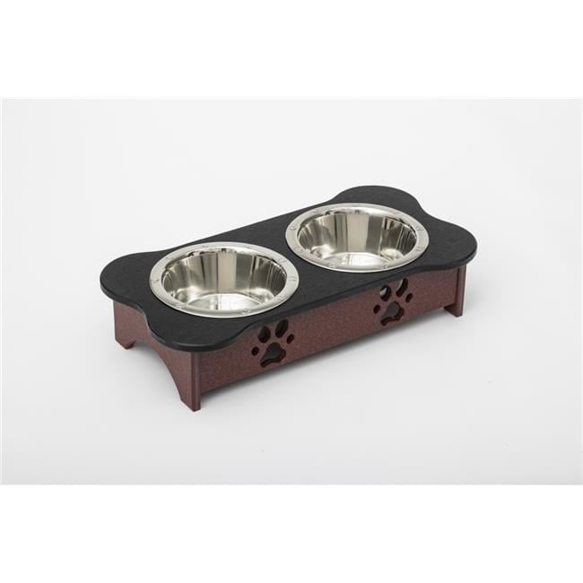Spotts Dog Feeders 94TPDPBLKCHW 1 Pint 5.25 in. Tall High Double Poly Wood Dog Bowl with 2 Stainless Steel Bowls, Black Top & Cherrywood Base
