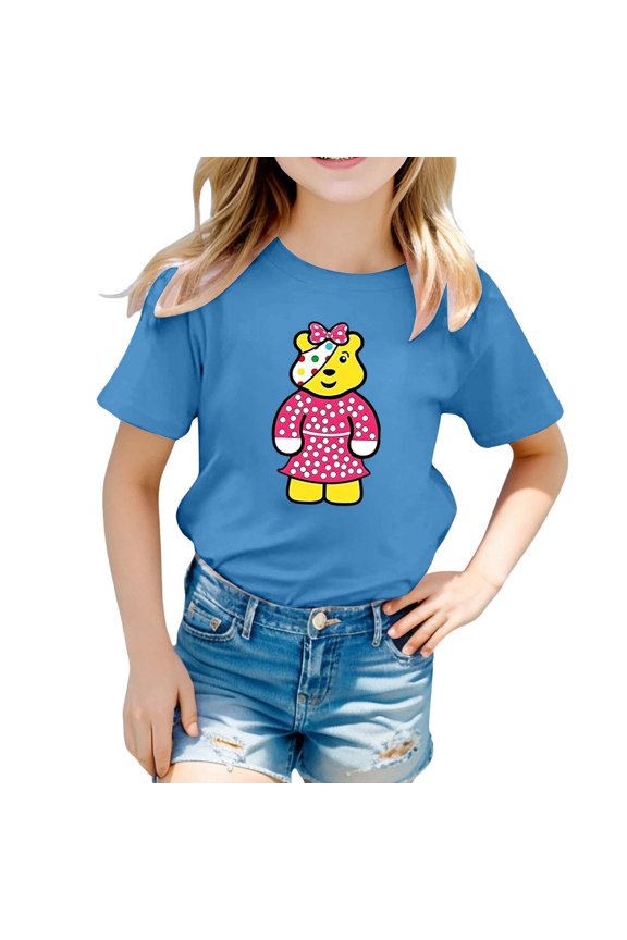 Spotty Bear K'ids T Shirt Birthday G`irl Shirt Cute T-Shirt Casual Short Sleeve Round Neck Birthday S`hirts for K`ids Funny Birthday Party Gift Tees Cute Graphic Tops Christmas Shirts for Women