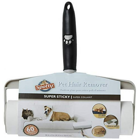 Spotty Supersize Extra Sticky, Adhesive Lint Roller, Pet Cat & Dog Hair Remover for Clothes and Furniture, 60 Sheet ct Black