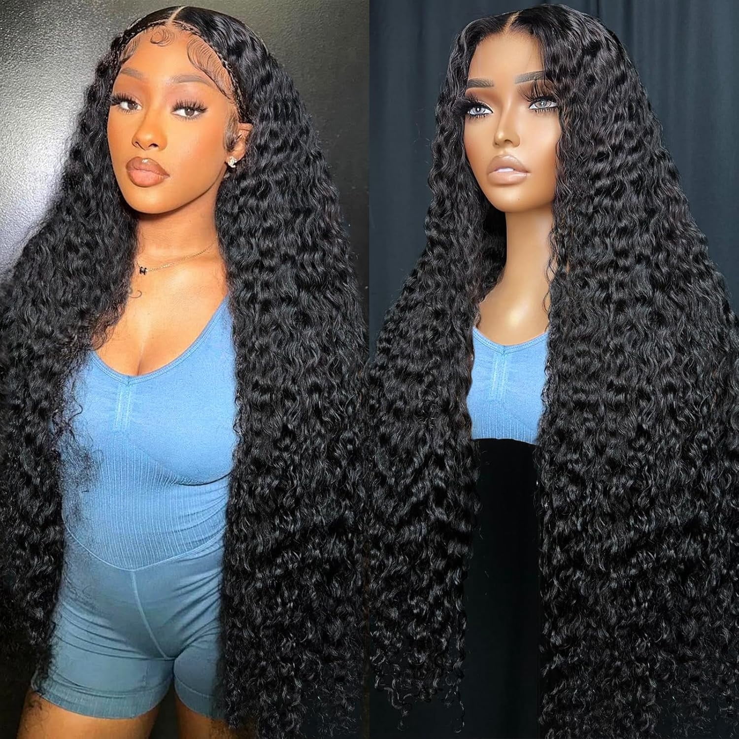 Spou 13x6 Water Wave Lace Front Wigs Human Hair Pre Plucked HD Transparent,200% Density Lace Frontal Wigs Human Hair Wigs for Women