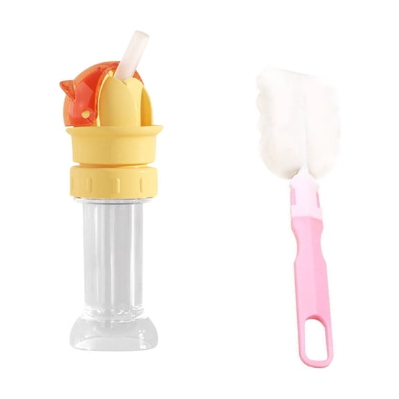 Spout Conversion Cap with Straw for Standard Plastic Water Bottles, Leak-Proof Drinking Adapter, Reusable Silicone Bottle Top, Portable Hydration Accessory with Cleaning Brush