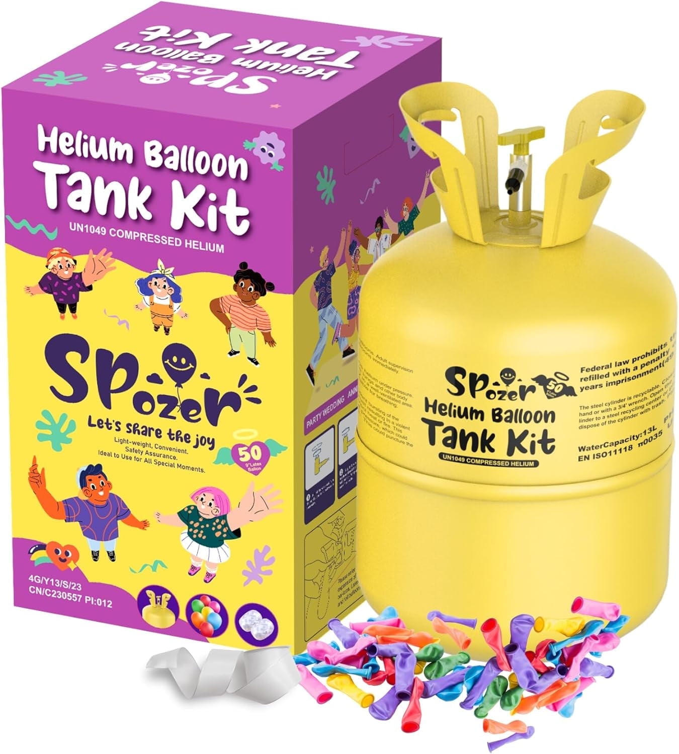 Spozer 13L Helium Cylinder with Gas Nozzle for up to 50