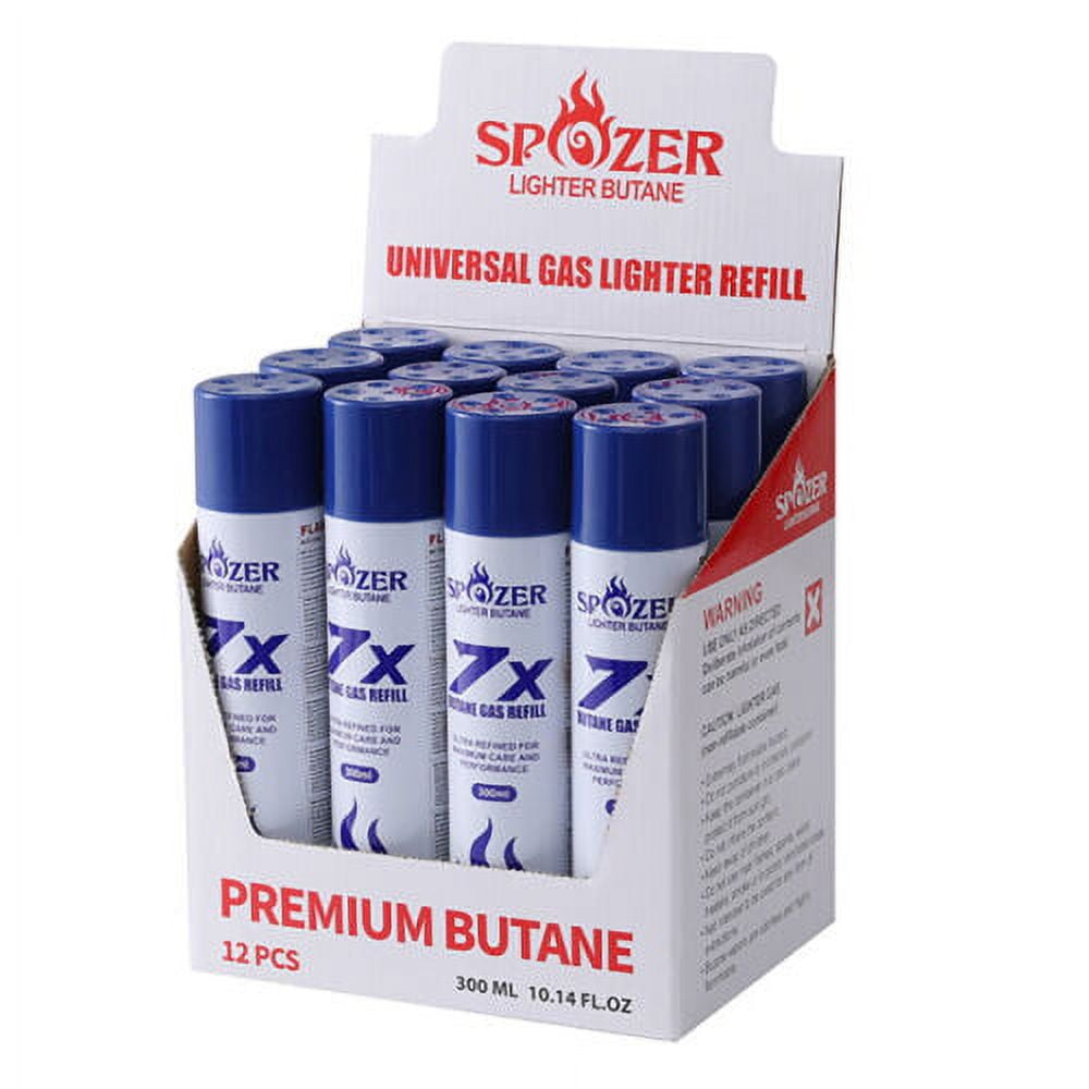 Spozer UltraPremium Butane Gas Fuel Refill, 12 Can Refined 300ML 10.14oz Cartridges with Nozzle