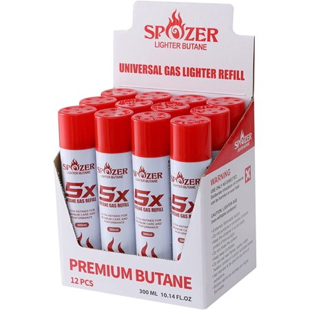 Spozer Butane Lighter Gas Fuel Refill 12 Cans Refined 300ML 10.14Oz Cartridges