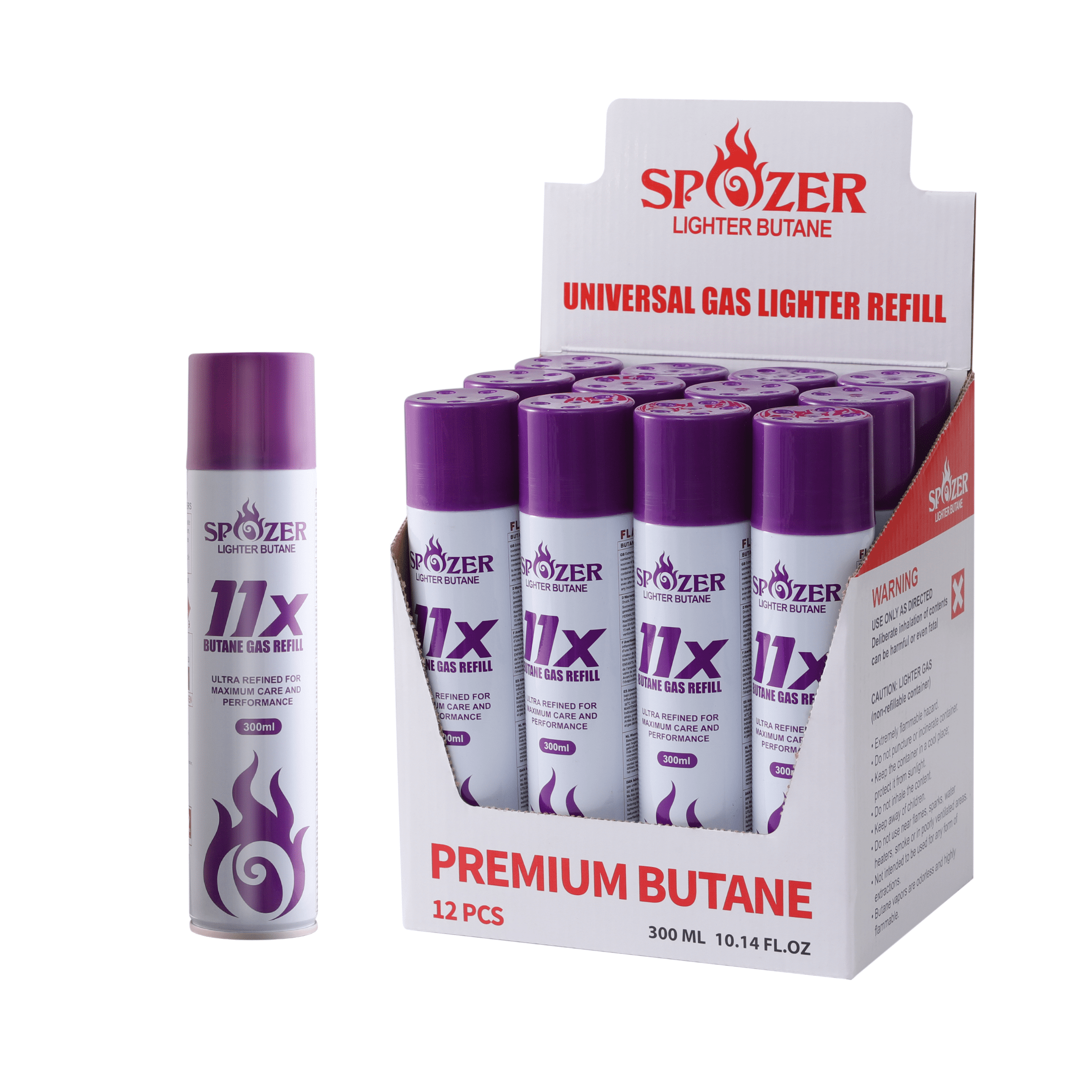 Spozer Premium Butane Lighter Gas, 99.99 Pure, 300ml, 12 Cartridges