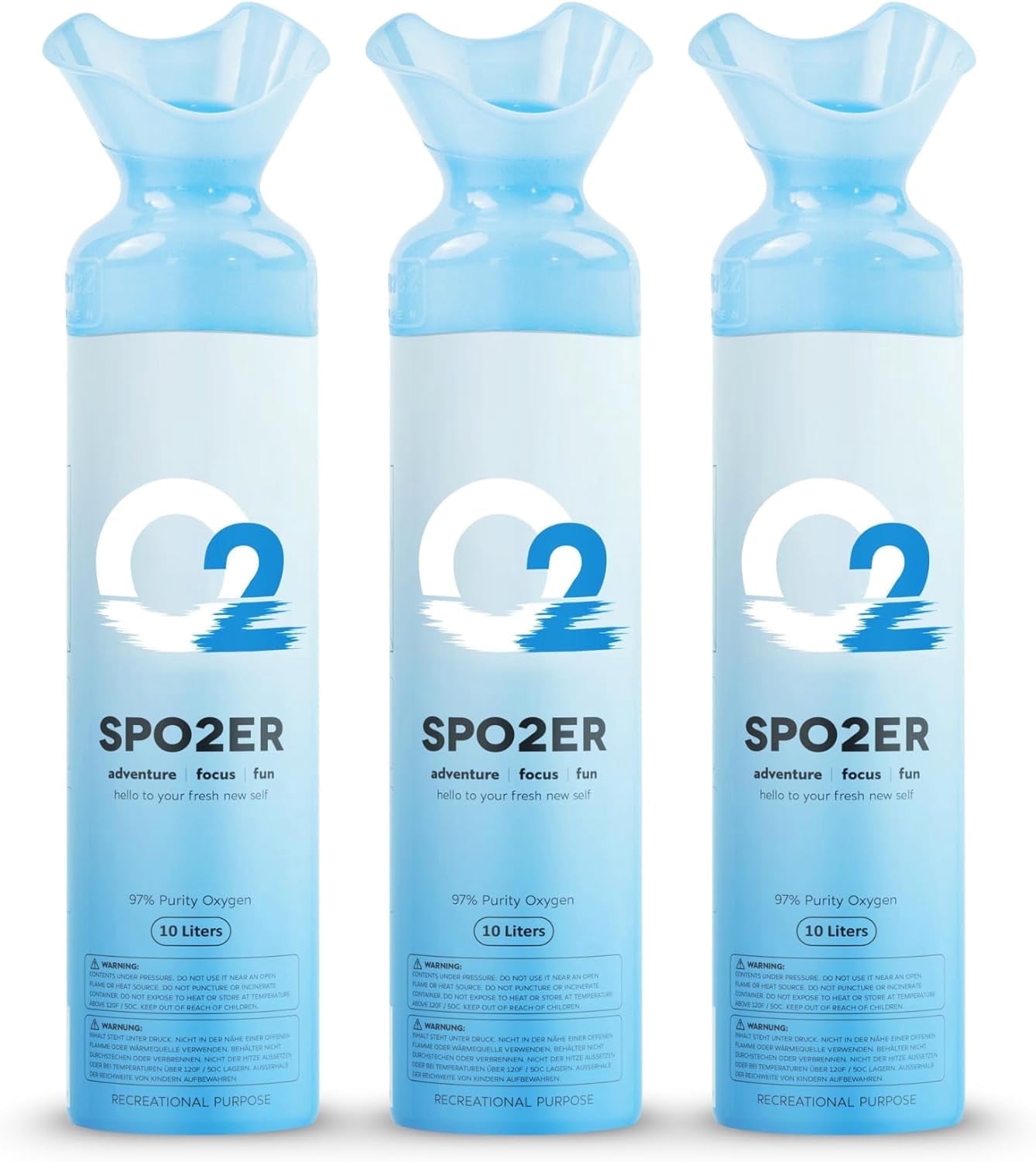 Spozer Oxygen Can - 97% Pure O2, 10L Oxygen Cylinder for Sports, Exercise & Altitude, 3 pack for Home Use