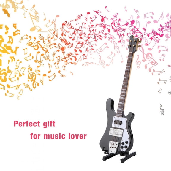 Spptty Black Miniature Bass Guitar Replica with Stand and Case Instrument Model Ornaments Gift, Musical Model, Instrument Model