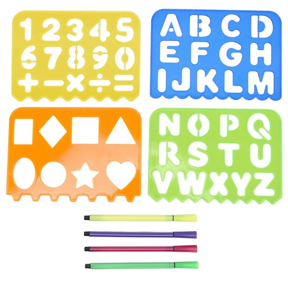 Spptty Colorful Drawing Template, Number Letter Educational Tool Children Drawing Stencil for Home School ABS