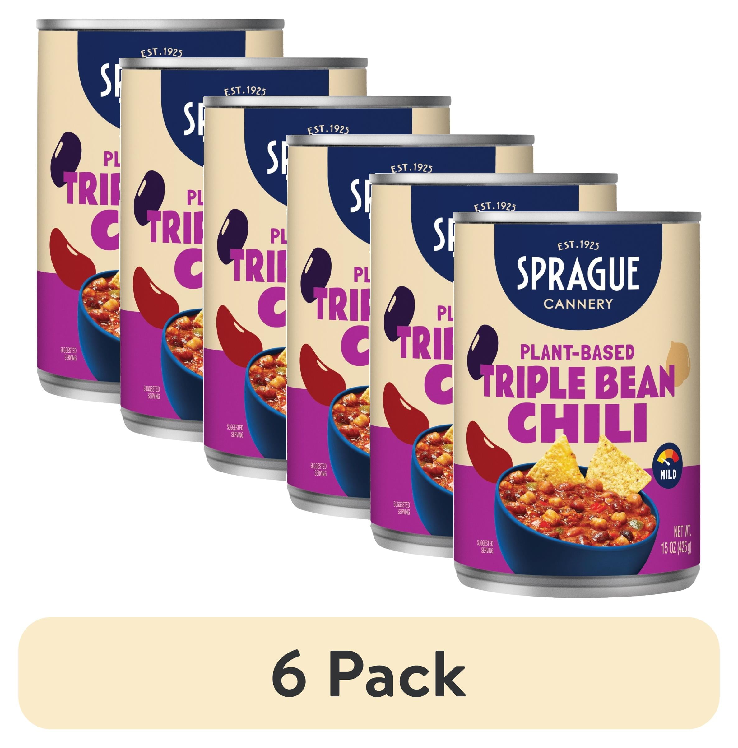 (6 pack) Sprague Foods' Triple Bean Chili in an Easy Open 15oz Can