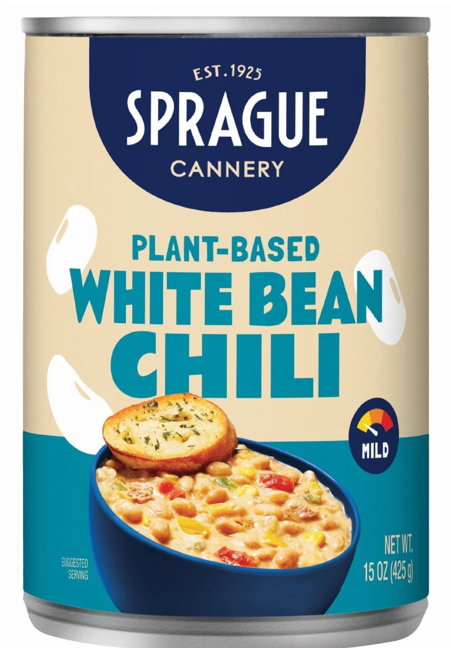 Sprague Foods' - White Bean Chili, Easy Open 15 oz. Can, Vegan, Preservative Free, Great Taste
