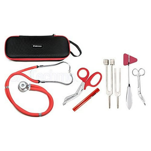 Sprague Rappaport Stethoscope Dual Head Adult + Free Lightweight Storage Case, Matching EMT Shear, Penlight, 128 and 512 Tuning Fork, Matching Color Taylor Hammer and Lister Bandage Ideal G (Red)
