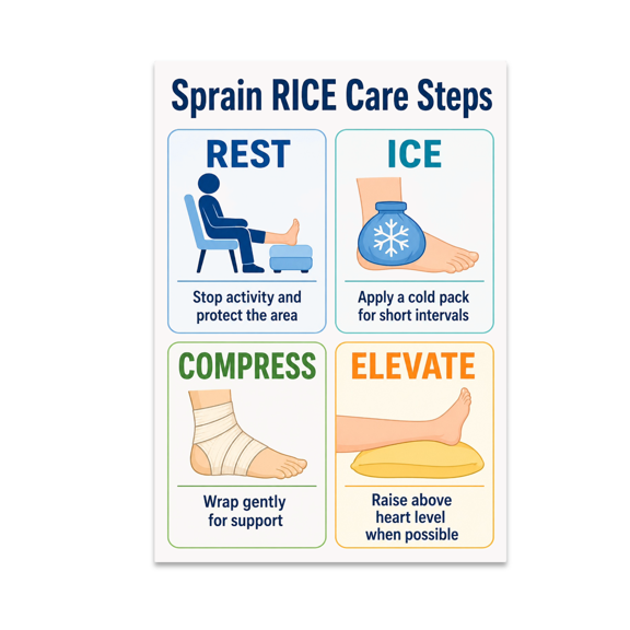 Sprain RICE Care Steps Matrix Grid Wall Decor - Health Enthusiast - 13x19 Poster Print