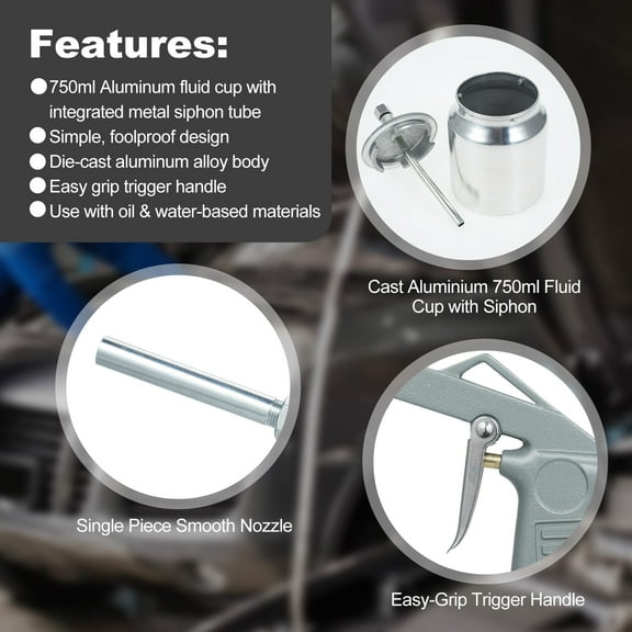 Spray Air Undercoating Spray Machine With 750ml Suction Feed Cup And Cleaning Brush Apply Sprayable Truck Bed Liner Coating Aluminum Pneumatic Automotive Application Sprayer