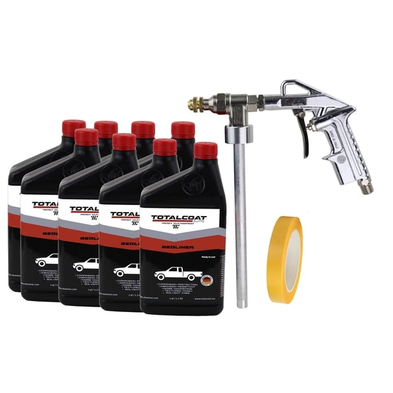 Spray On Bedliner White; Truck Bed Coating; Low Odor, Water-Based Formula, No Hassle of Mixing Components; Truck Bed Liner Kit: 8 Quarts + 1 Air Spray Gun + 1 Masking Tape (8 ft Truck Beds)