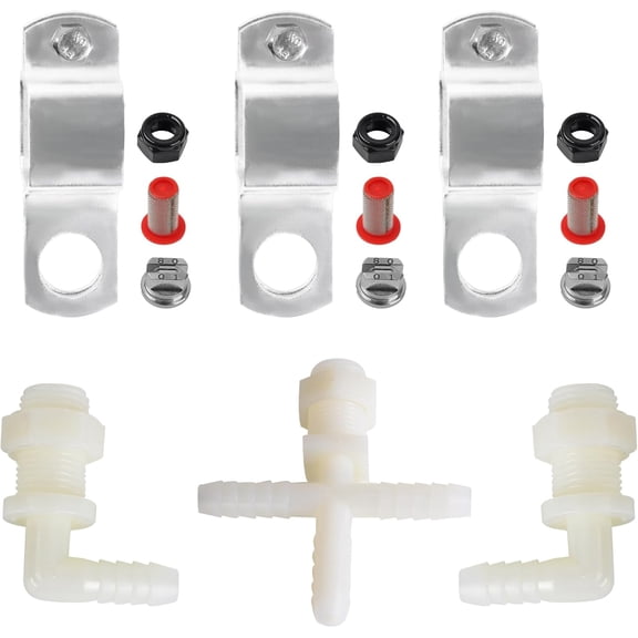 Spray Boom Repair Kit, Sprayer Parts Including 8001-VS Tips Screens Clamps, 3/8" Nozzle Body (Elbows and Cross), Nozzle Body Nuts and Caps, 50 Mesh Tip Screens and Boom Clamps 1" Square