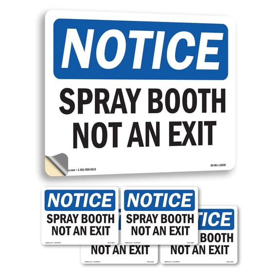 Spray Booth Not An Exit OSHA Notice Vinyl Decal Label 5 Inch x 3.5 Inch - 5 Pack