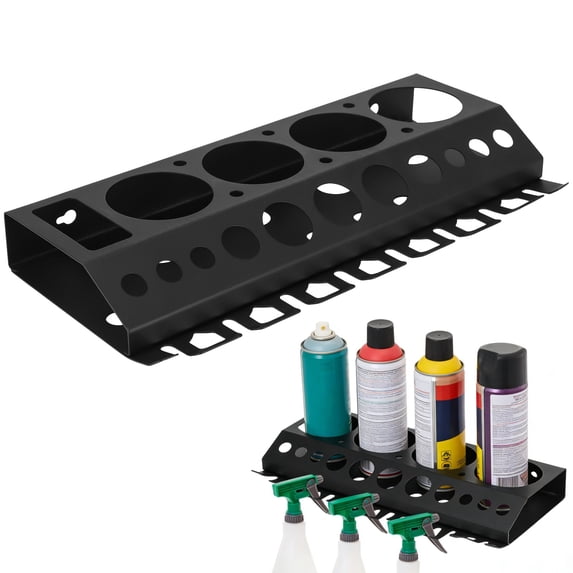 Spray Bottle Holder Wall Mount, Auto Cleaning Detailing Tools Hanger, Garage Bottle Organizer with 4 Spray Can Slots, 12 Holes, and 7 Hooks, Wide Application for Car Washing, Home Cleaning