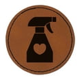 thumbnail image 1 of Spray Bottle Silhouette with Heart 2.5" Faux Leather Round Engraved Iron-On Patch - Brown, 1 of 6