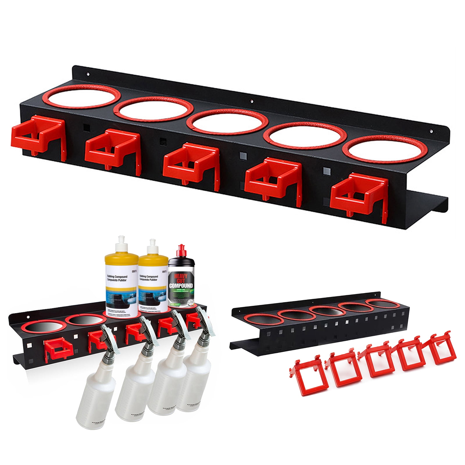 Spray Bottle Storage with 5 Plastic Hanging Hooks,Rack,Wall-mounted ...