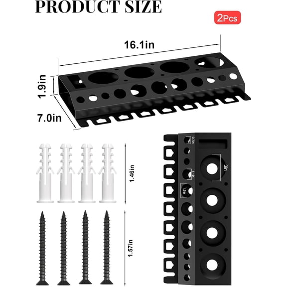 Spray Bottle Storage Rack, Wall Mount Bottle Organizer Car Detailing, Detailing Brush Organizer, Car Beauty Shop Accessory Display, 3/8" Air Tool Holder for Garage and Workspace, 2Pcs, Black