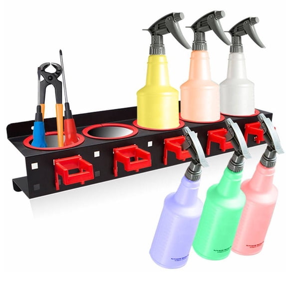 Spray Bottle Storage Rack - Wall Mounted Aerosol Bottle Organizer with 5 Hooks