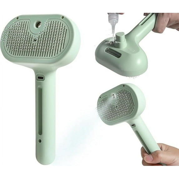 Spray Cat Brush for Shedding - Water Brush for Cats and Dogs - Pet Hair Removal Comb with Water Tank and Release Button - Green