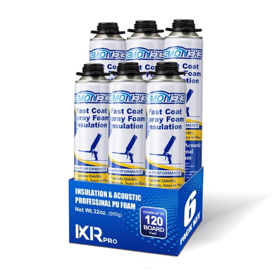 Spray Foam Insulation 120 Board ft/Sq.ft, Closed Cell Wide Polyurethane DIY Spray Foam for Walls, Ceilings, Attics and Garage Doors -Thermal & Soundproofing, Included Gun & Cleaner 6 Pack