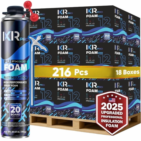 Spray Foam Insulation 216 Pcs (18 Boxes x 12 Pcs) Expanding Sealant, Closed Cell High Density Spray Foam for Heat Acoustic Insulation, (Each Can 26.46 oz/ 750g)