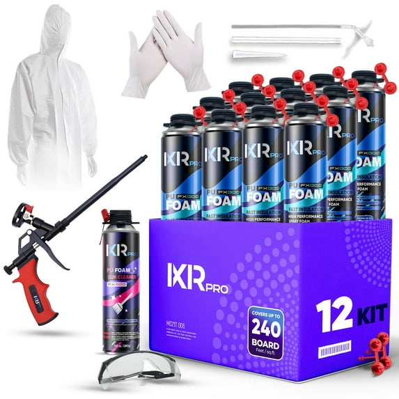 Spray Foam Insulation Kit (12 PK Kit) Expanding Foam Sealant, Spray Insulation Foam, Closed Cell Spray Foam Heat Acoustic Insulation, Gap Filler Foam, High Density Spray Foam, Cleaner, Spray Foam Gun