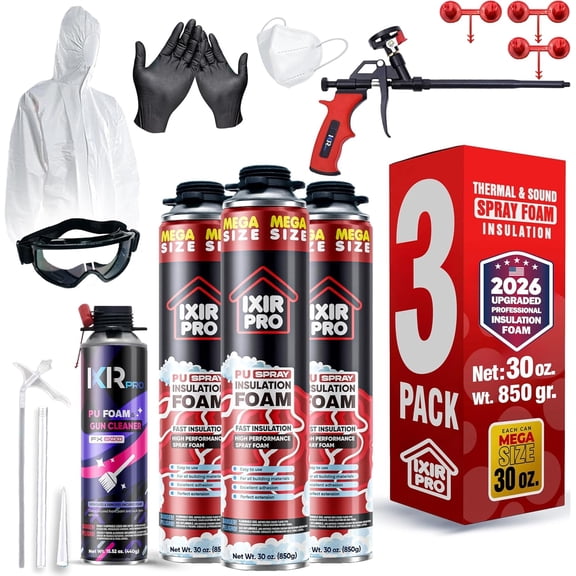 Spray Foam Insulation Kit (3 PK Kit-30oz) Expanding Sealant, Spray Foam, Mega Size Closed Cell Heat Acoustic Insulation