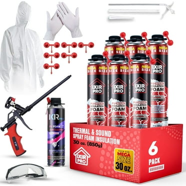 Spray Foam Insulation Kit (6 PK Kit-30oz) Expanding Sealant, Spray Foam, Mega Size Closed Cell Heat Acoustic Insulation