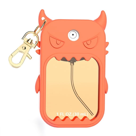 Spray Hand Sanitizer Case Compatible with Hand Sanitizer 1fl. Oz, Cute Monster Silicone Case Holder Waterproof, Stylish & Protective Accessory with Keychain,Orange,10.2x5.5cm