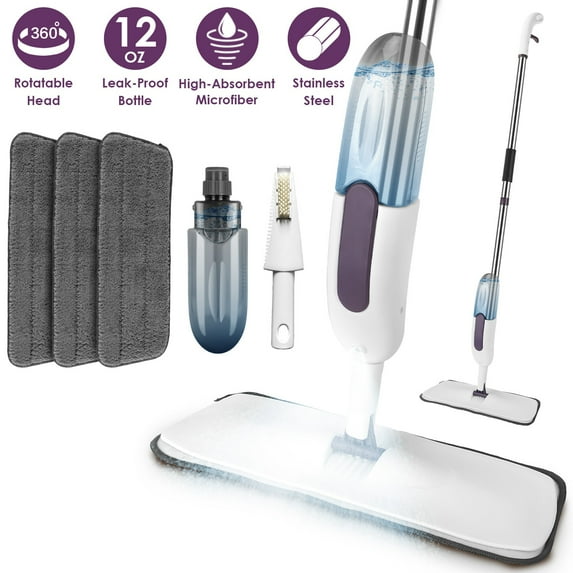 Spray Mop for Floor Cleaning with 12oz Refillable Bottle, 360° Swivel Mop Head, 49" Long Handle & 3 Washable Pads, No Battery Needed, Suitable for Hardwood, Tile, Laminate, Vinyl