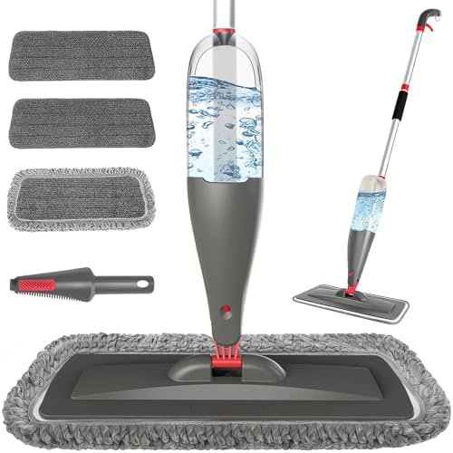 Spray Mop for Floor Cleaning with 3pcs Washable Pads - Wet Dry Microfiber Mop with 800 ml Refillable Bottle for Kitchen Wood Floor Hardwood Laminate Ceramic Tiles Dust Cleaning