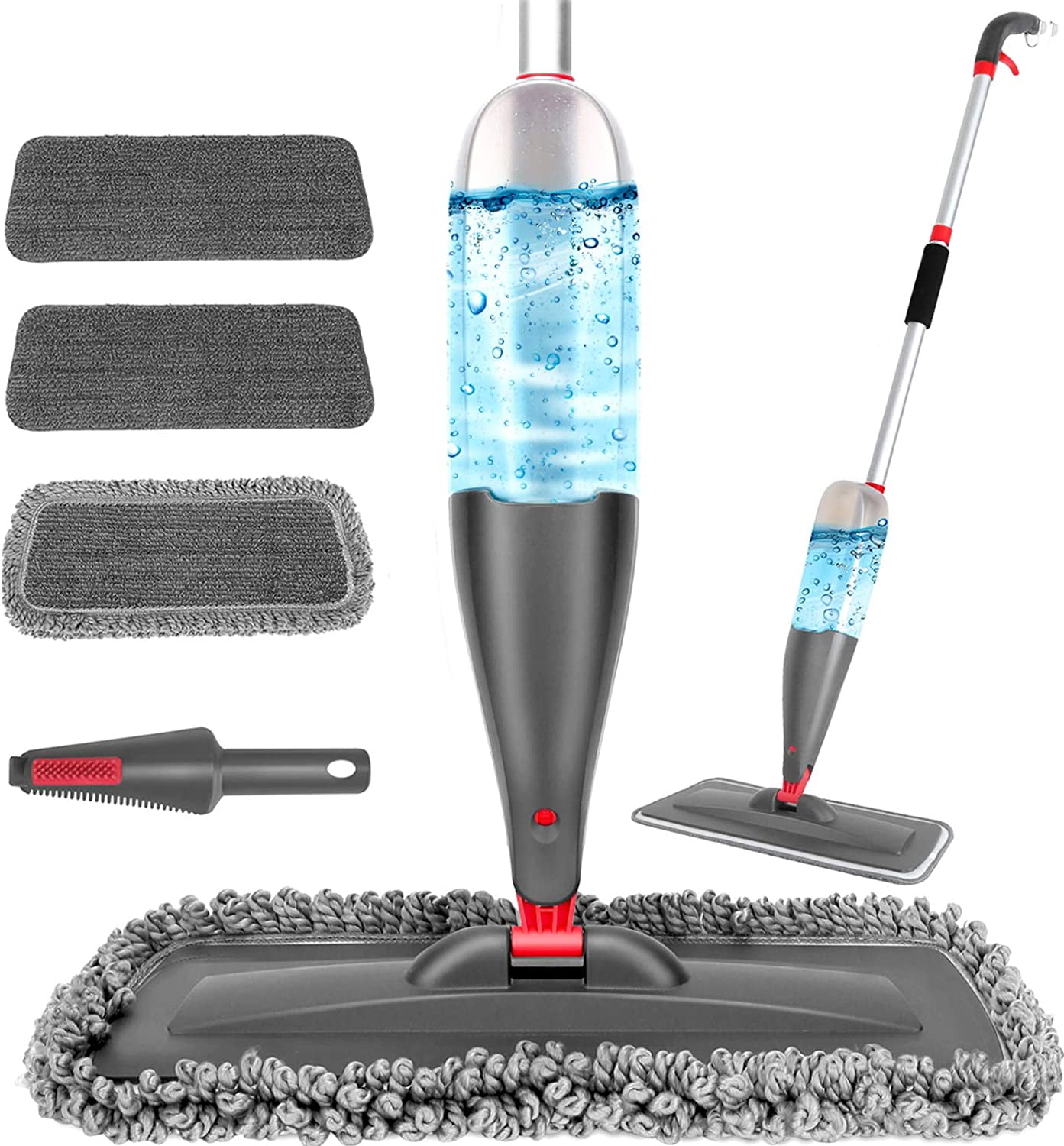 Gray Spray Mop with 800ml Refillable Bottle and Washable Pads