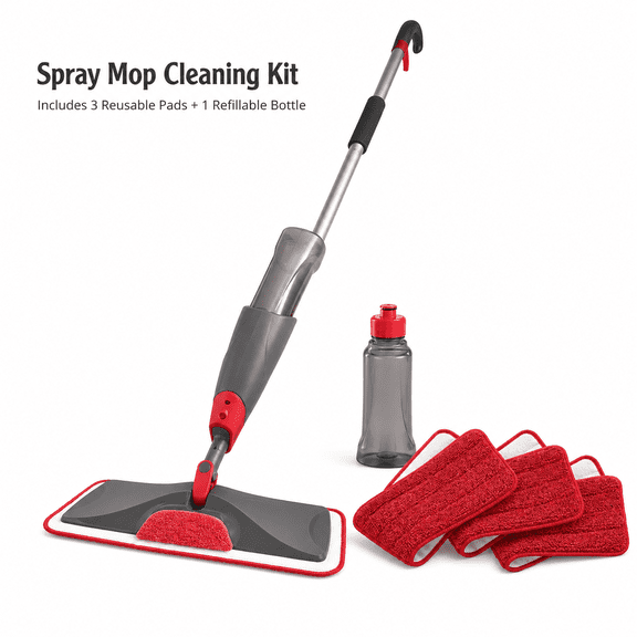 Spray Mop Floor Cleaning Kit with 3 Reusable Microfiber Pads and Refillable Bottle, Cordless Floor Mop for Home Bathroom Office