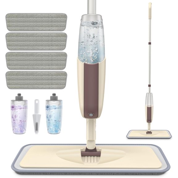 Spray Mop Floor Cleaning: Mop with 4 Washable Microfiber Pads 2 Refillable Bottles Hardwood Laminate Wood Vinyl Ceramic Tiles Home Kitchen