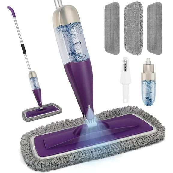 Spray Mop for Floor Cleaning with Washable Pads, Microfiber Wet Mops with 800 ml Refillable Bottle,Reusable Dust Mops with Sprayer for Hardwood Laminate Vinyl Tile Cleaning (Purple, 800 ML)
