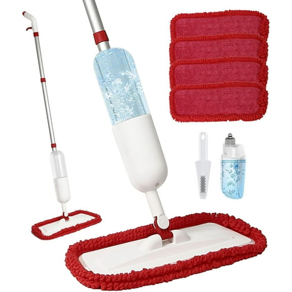 Spray Mop for Floor Cleaning, Wet Dry Microfiber Mop with 4 Washable Pads 650 ml Refillable Bottle and 1 Scraper for Home Kitchen Hardwood Laminate Wood Vinyl Ceramic Tiles Wooden Floor