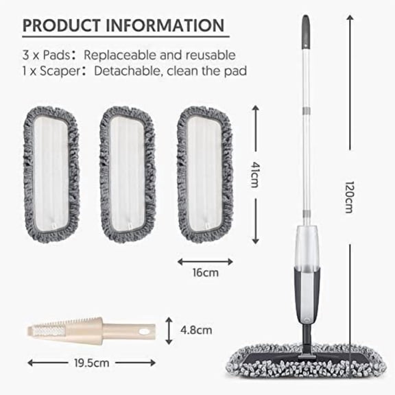 Spray Mop for Floor Cleaning - Microfiber Dry Wet Floor Mop with 3 Washable Pads & 1 Refillable Bottle for Hardwood Laminate Tile Wood Vinyl Ceramic