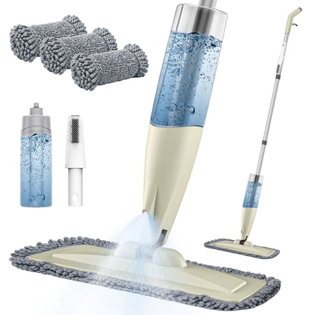 Spray Mops for Floor Cleaning, Dust Dry & Wet Mop with 650 ml Refillable Bottle, Floor Mop with 3 Reusable Washable Pads Commercial Home Use for Hardwood Laminate Ceramic Tiles, Beige